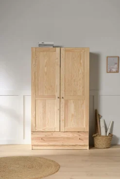 Enfant Camif Armoires|Armoires Et Dressing>Armoire bois massif 2 portes 1 tiroir Iris - - Poignées Bois