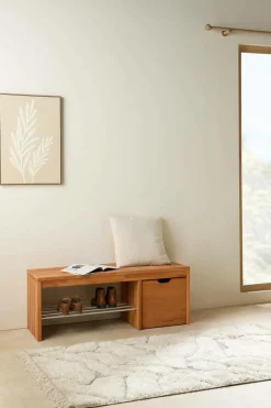 Camif Meubles D'Entrée>Banc à chaussures bois massif avec 1 cube de rangement Cyriel -