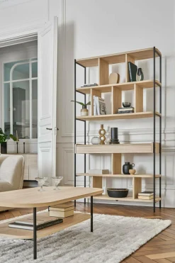 Camif Bibliothèques>Bibliothèque décor bois pieds métal avec tiroir Mila