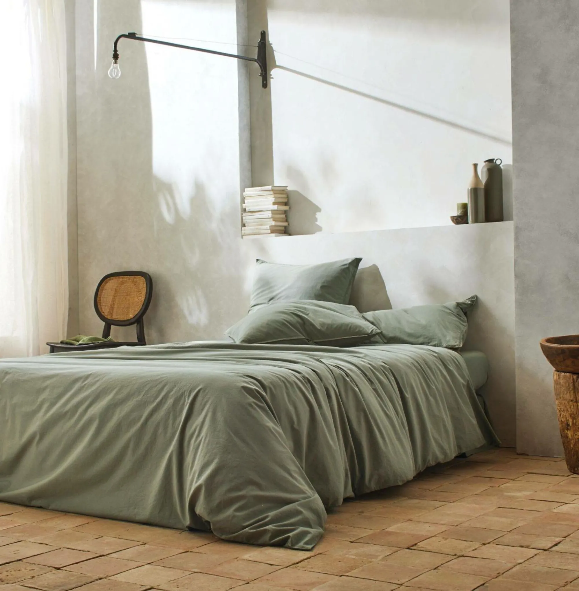 Camif Taies D'Oreiller>BLANC DES VOSGES Taie de traversin percale lavée Bohème - - Taie de traversin 45 x 190 cm