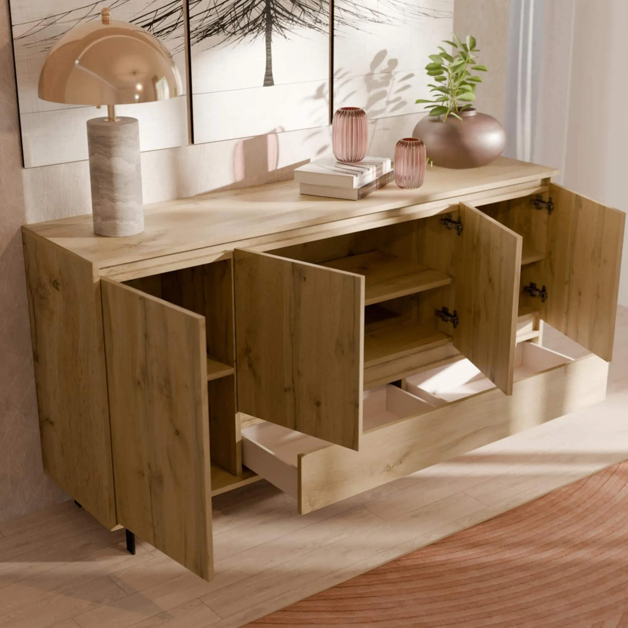Camif Buffets>Buffet 4 portes 1 tiroir décor bois Gustavo -