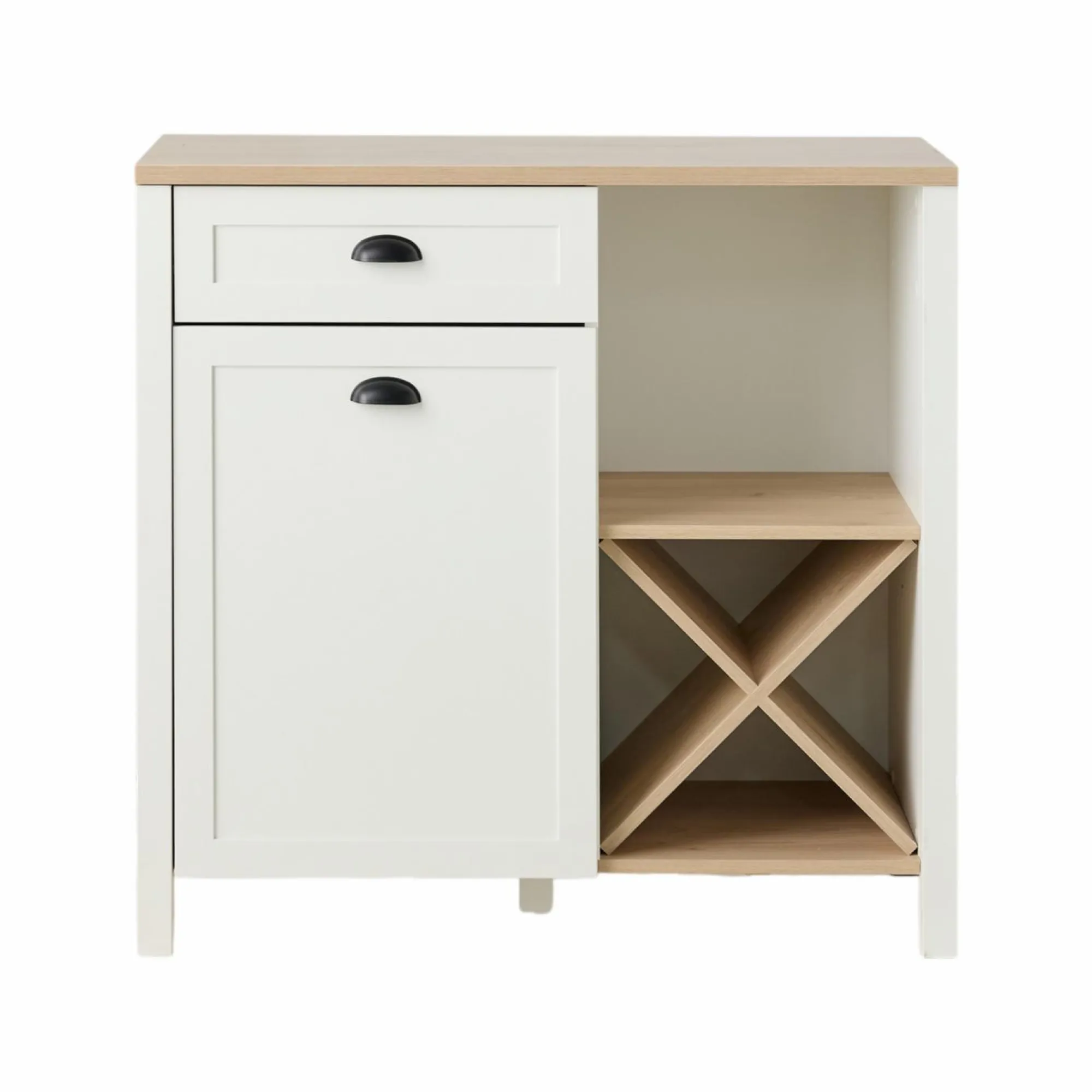 Camif Buffets>Buffet bas blanc et décor bois 1 porte 1 tiroir Pivoine