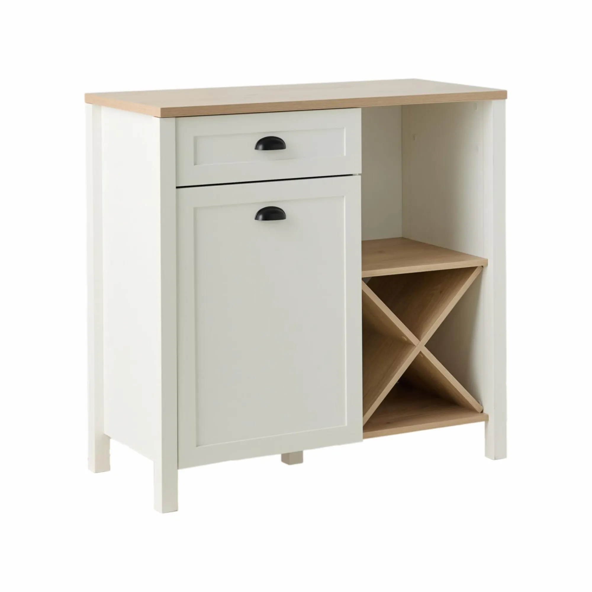 Camif Buffets>Buffet bas blanc et décor bois 1 porte 1 tiroir Pivoine