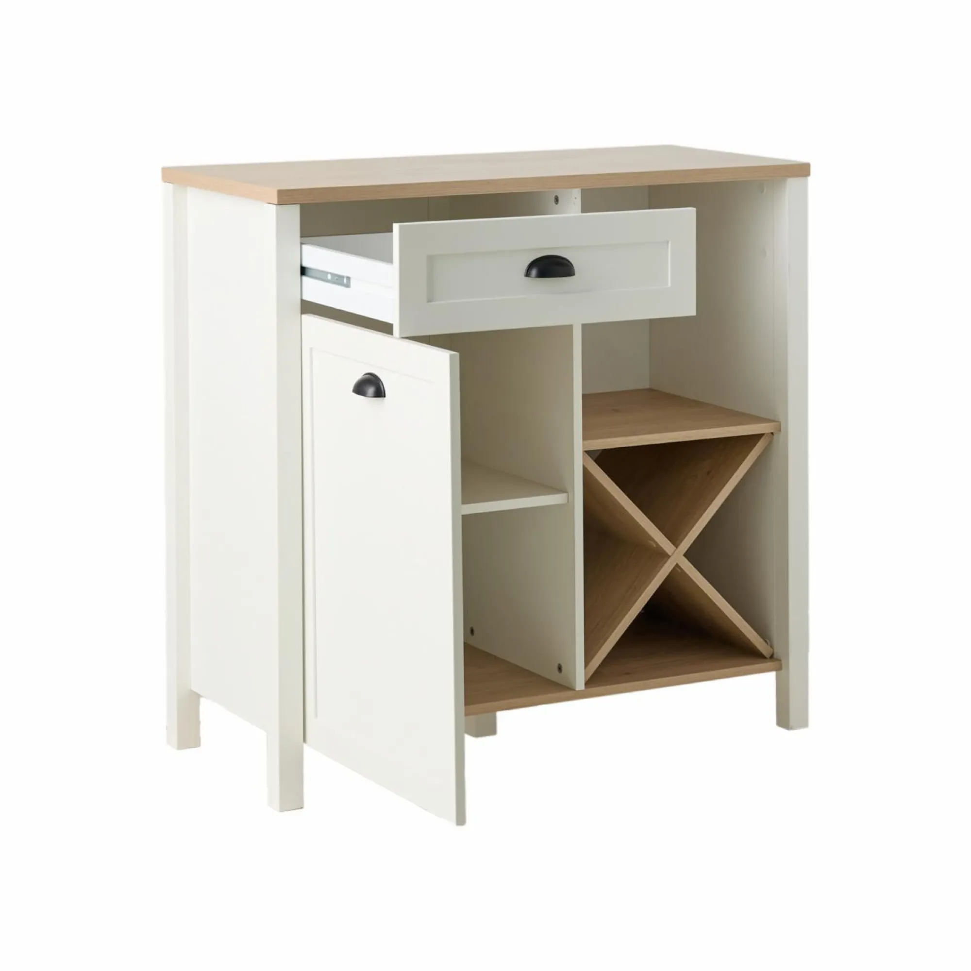 Camif Buffets>Buffet bas blanc et décor bois 1 porte 1 tiroir Pivoine