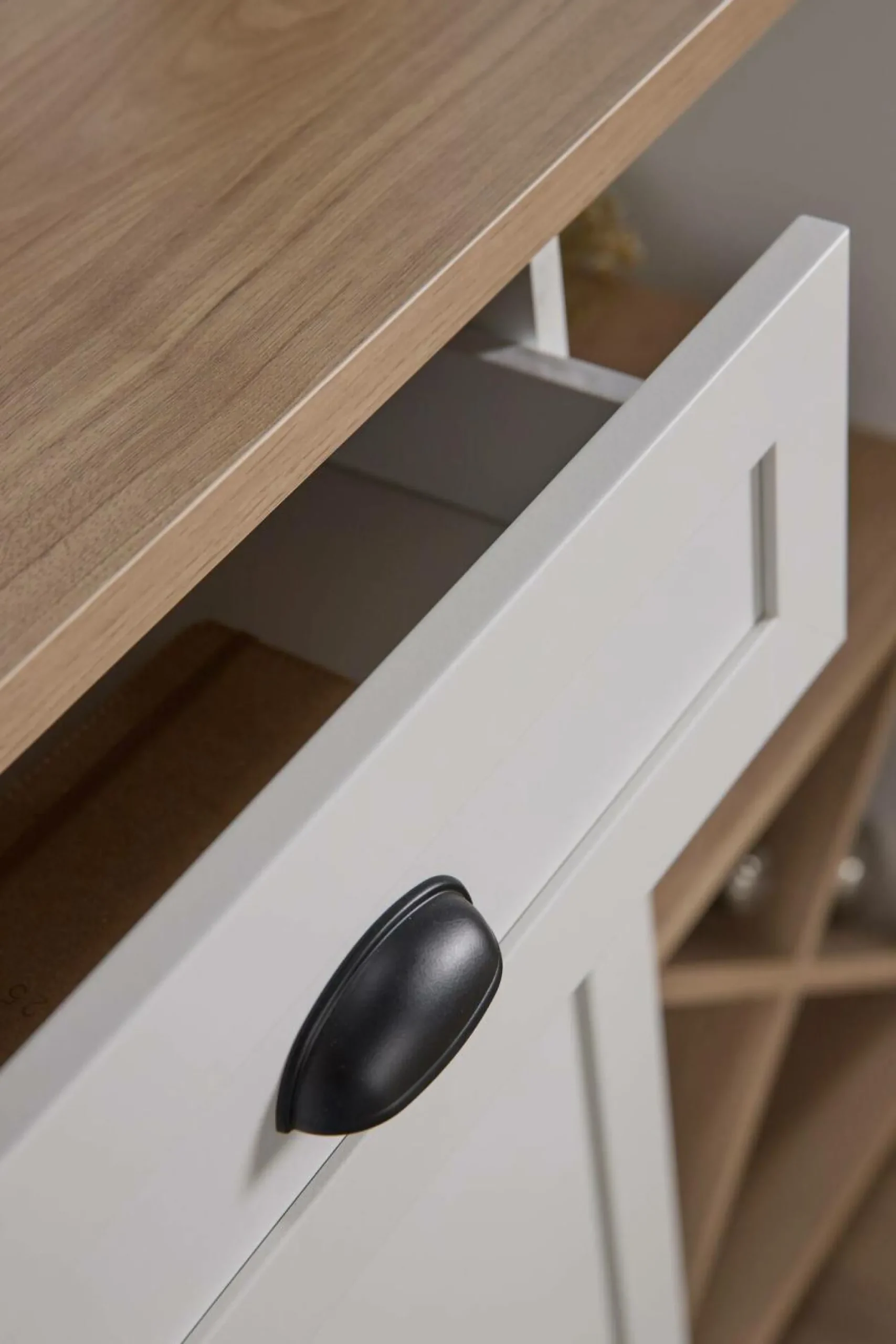 Camif Buffets>Buffet bas blanc et décor bois 1 porte 1 tiroir Pivoine