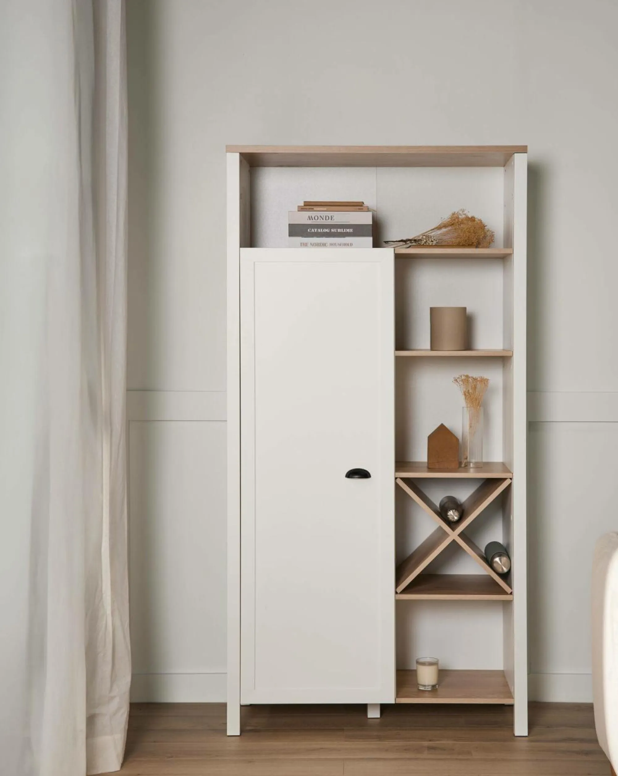 Camif Buffets>Buffet haut blanc et décor bois 1 porte Pivoine