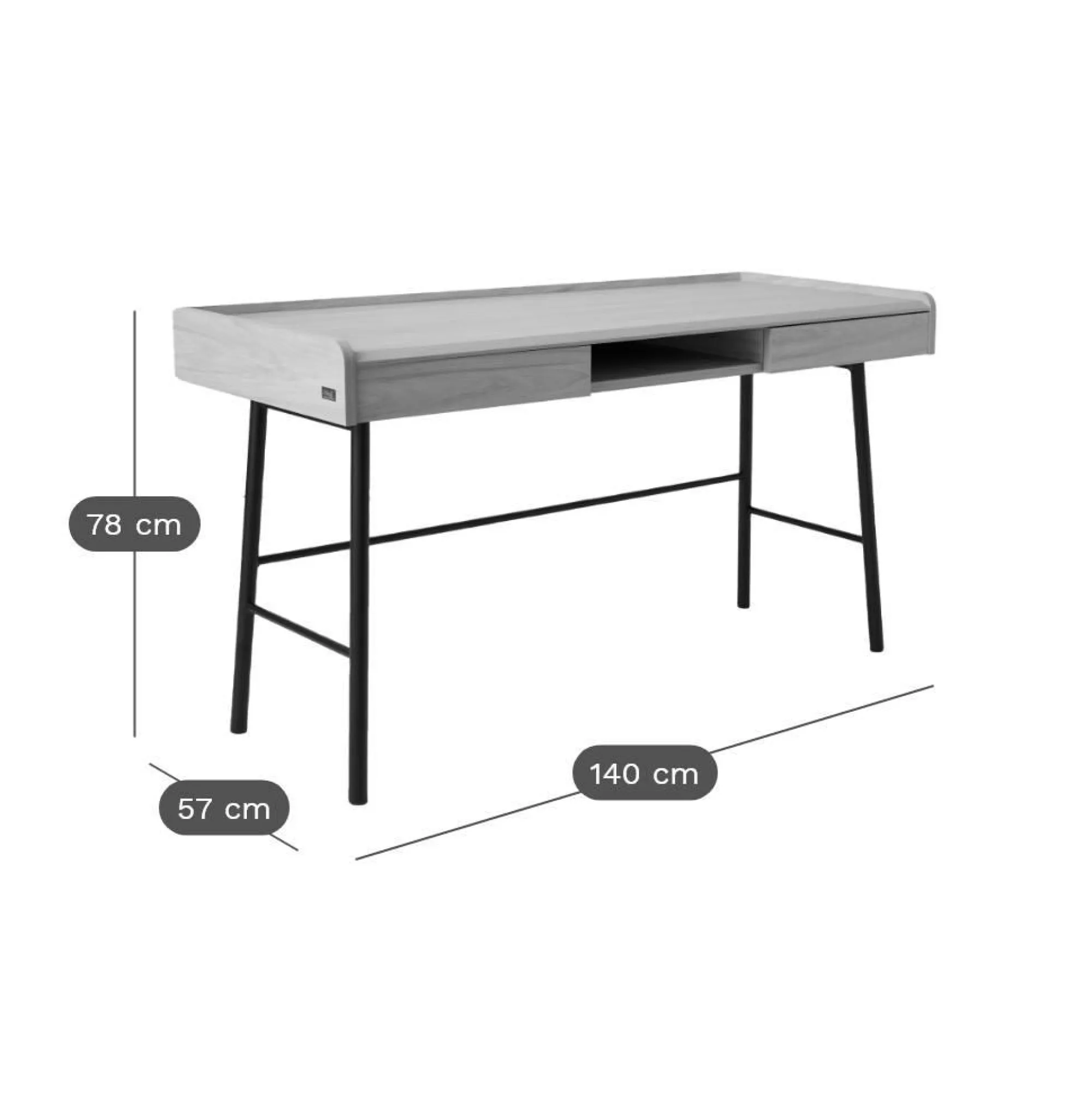 Camif Bureaux>Bureau décor bois pieds métal 2 tiroirs Mila