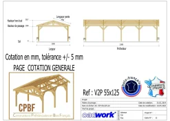 Camif Carports Et Pergola>CPBF-CHARPENTES Abri deux Pentes pour Voiture Bourgogne en Bois - 550 x 1250 cm