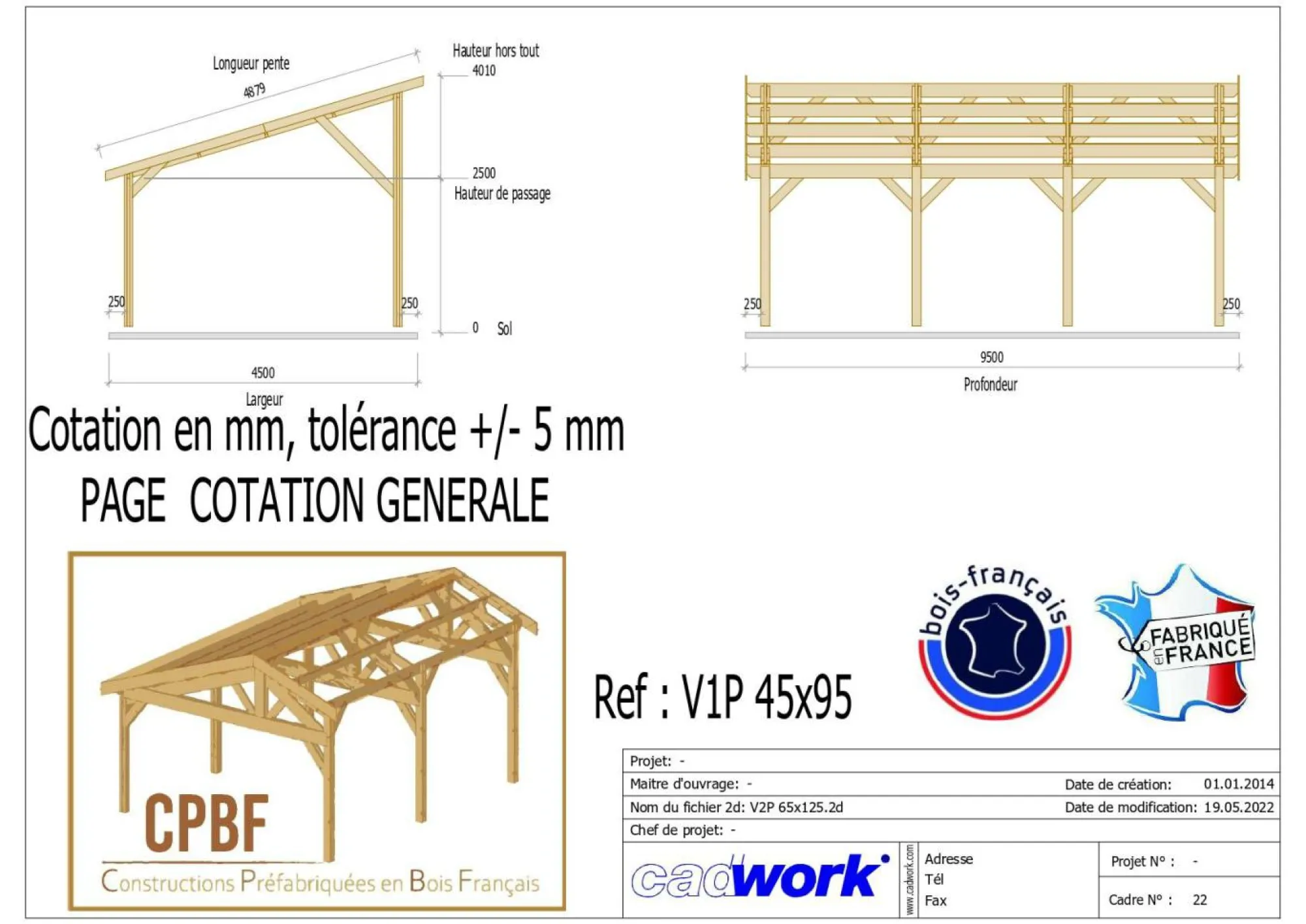 Camif Carports Et Pergola>CPBF-CHARPENTES Abri une Pente pour Voiture Provence en Bois - 450 x 950 cm
