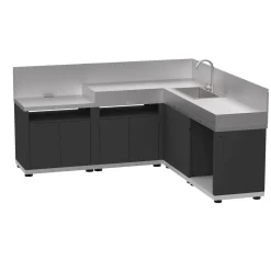 Camif Cuisines D'Extérieur>LE MARQUIER Cuisine d'Extérieur en Angle 5 Éléments avec Crédence en Acier Noir -