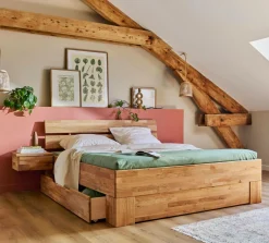 Camif Lits Avec Rangement|Lits Avec Rangement>Lit avec tête de lit et rangement en option chêne massif Charly - 180 x 200 cm