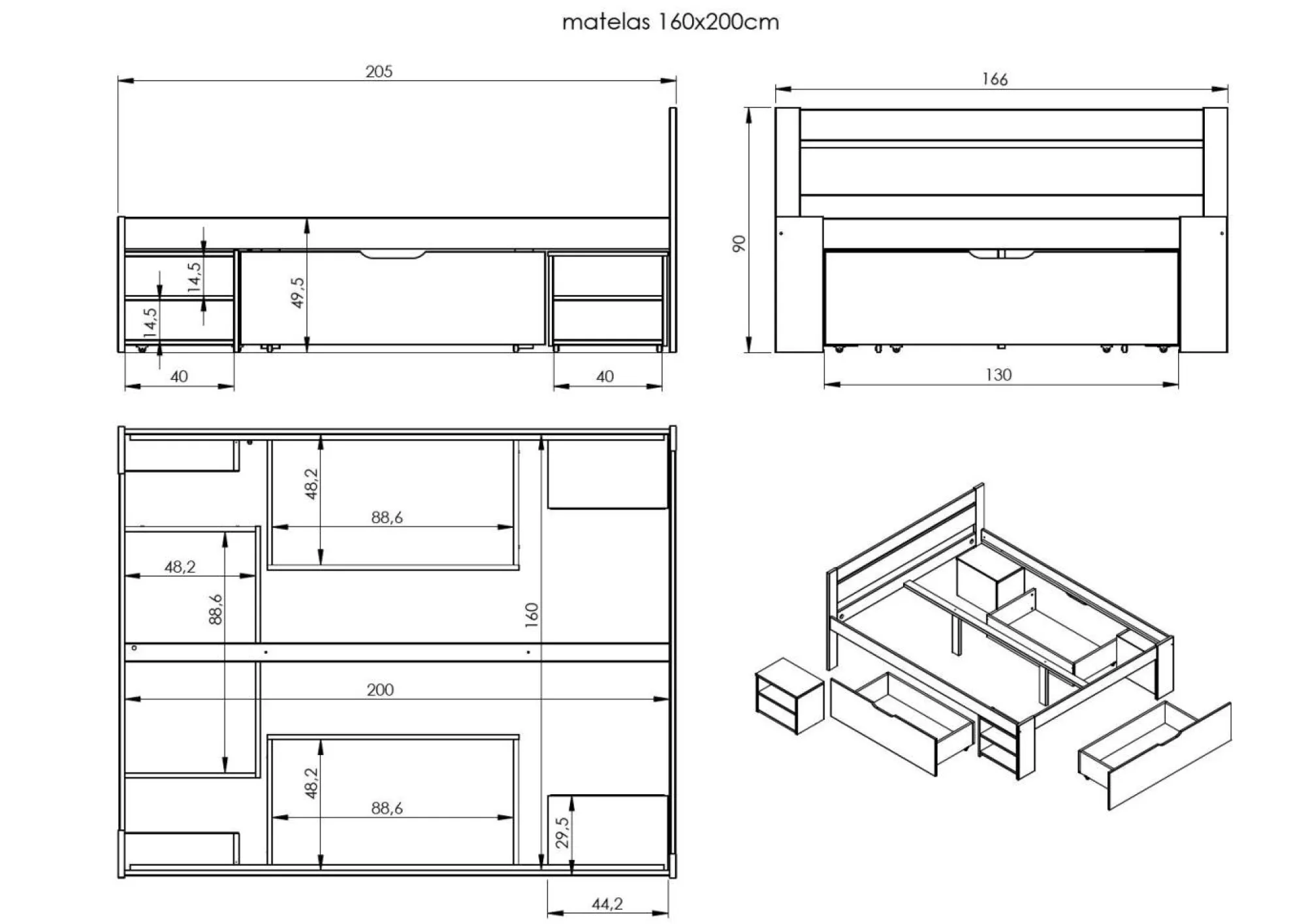 Camif Lits Avec Rangement|Lits Avec Rangement>Lit rangement bois massif Tara - - 160 x 200 cm