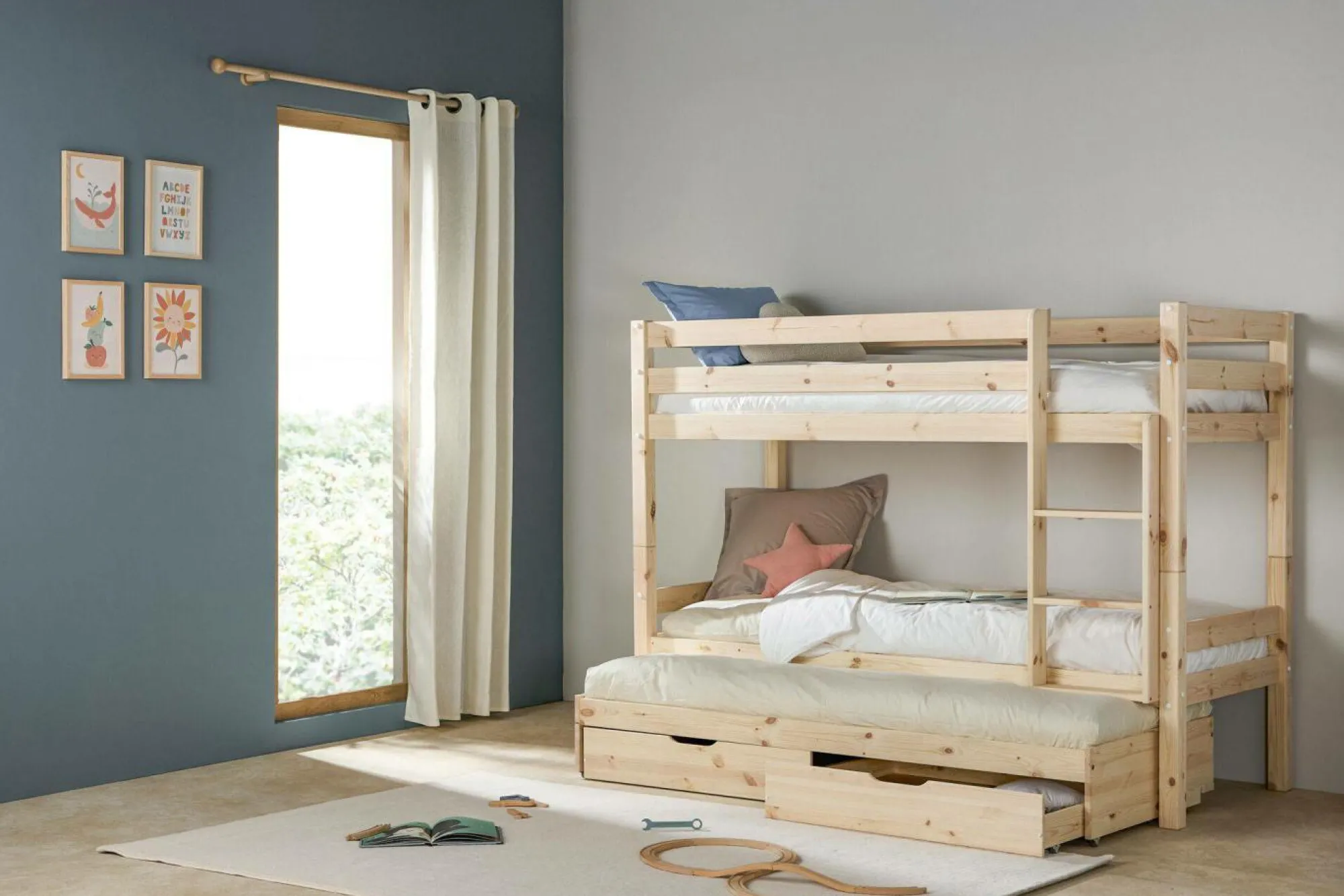 Enfant Camif Chambres Enfant|Chambres Enfant>Lits superposés gigognes 2 tiroirs bois massif Everest