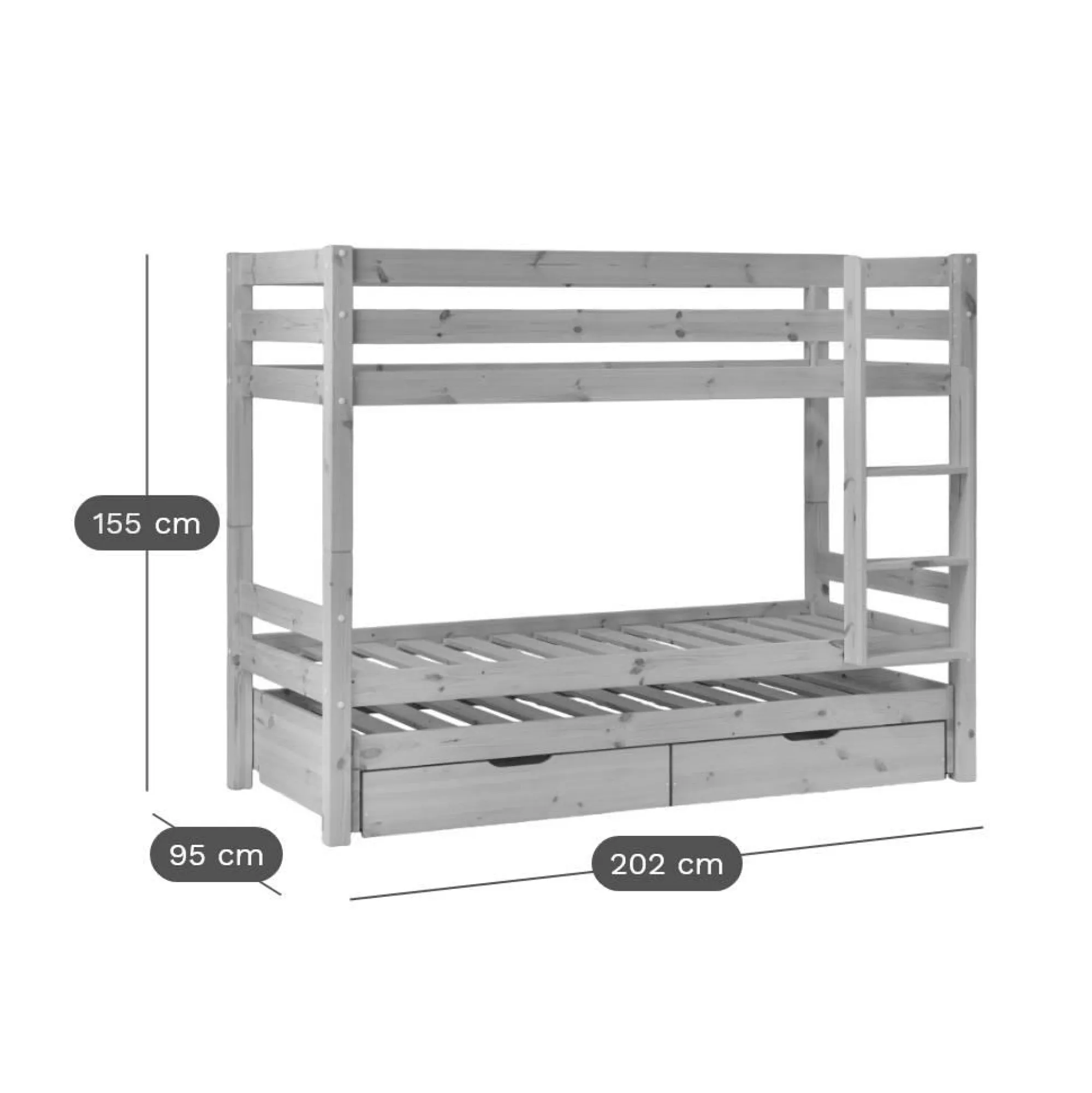Enfant Camif Chambres Enfant|Chambres Enfant>Lits superposés gigognes 2 tiroirs bois massif Everest