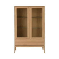 Camif Meubles Vitrines>Meuble vitrine led chêne massif 2 portes 1 tiroir Charles