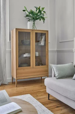 Camif Meubles Vitrines>Meuble vitrine led chêne massif 2 portes 1 tiroir Charles