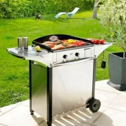 Camif Ensembles Planchas Et Dessertes>ROLLER GRILL Ensemble Plancha émaillé 600x400 gaz + desserte